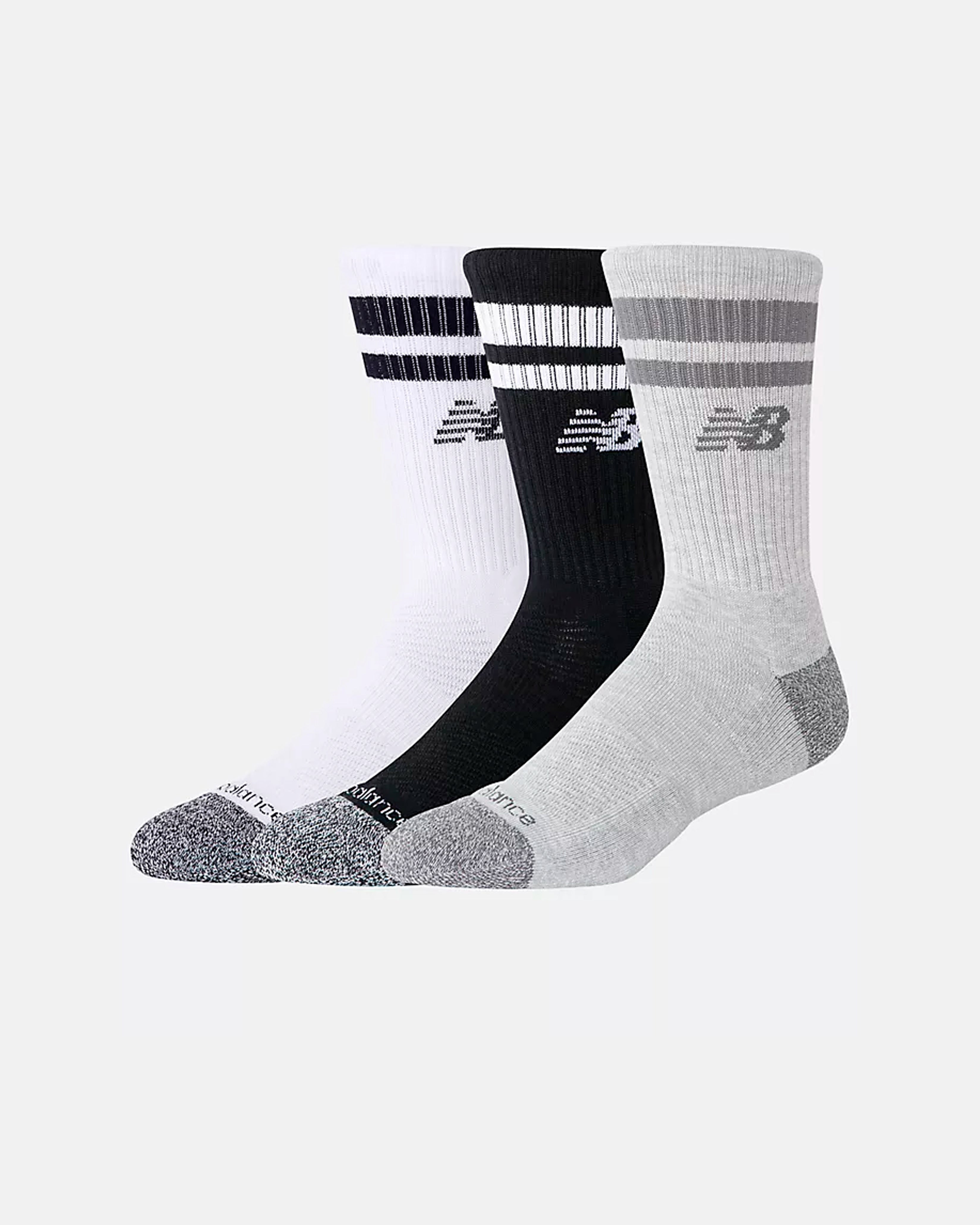 ACTIVE STRYPED CREW SOCKS 3 PACK- WHITE