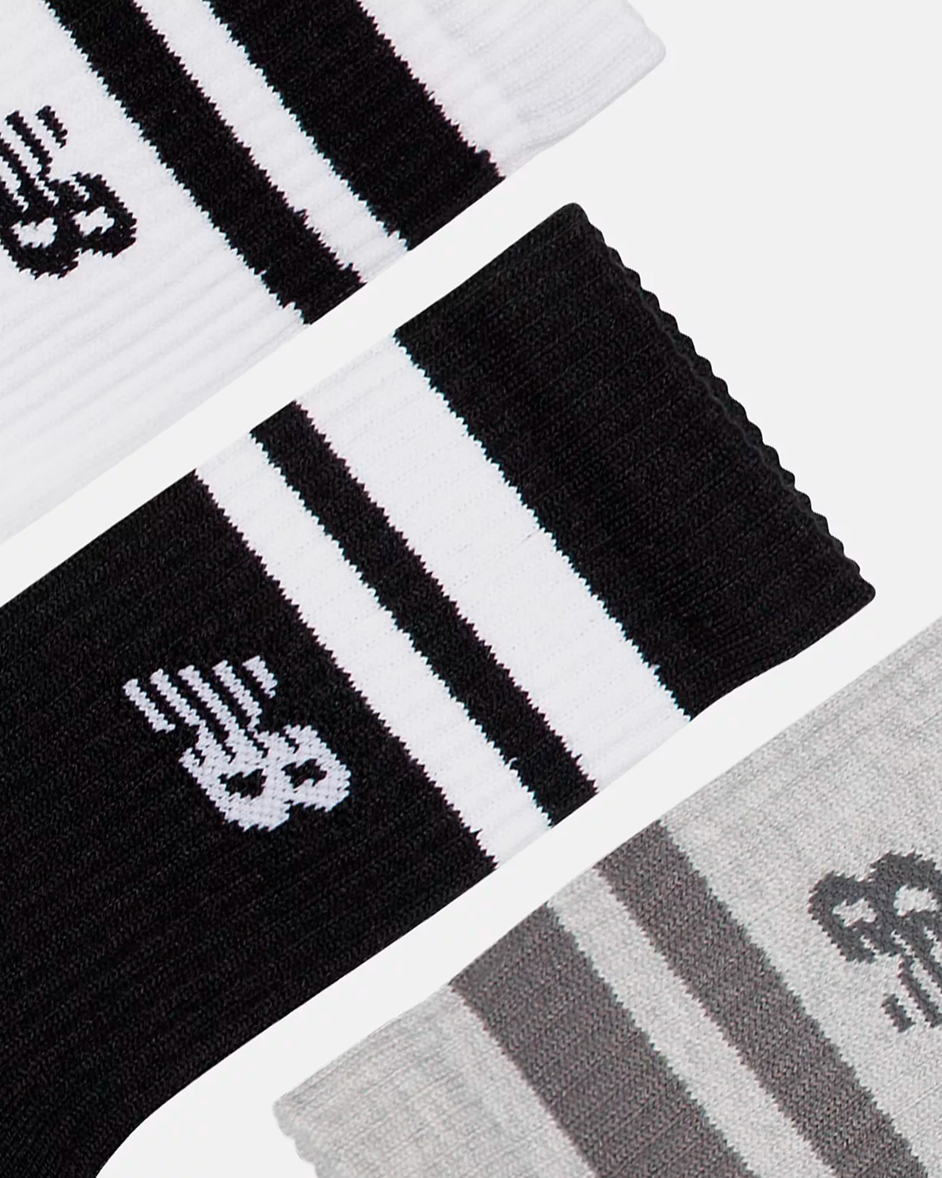 ACTIVE STRYPED CREW SOCKS 3 PACK- WHITE